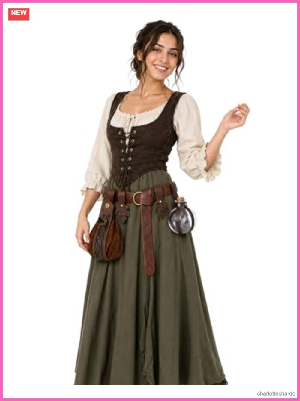 Renaissance Medieval Belt Pouch Potion Bottle Suede Leather Costume Set